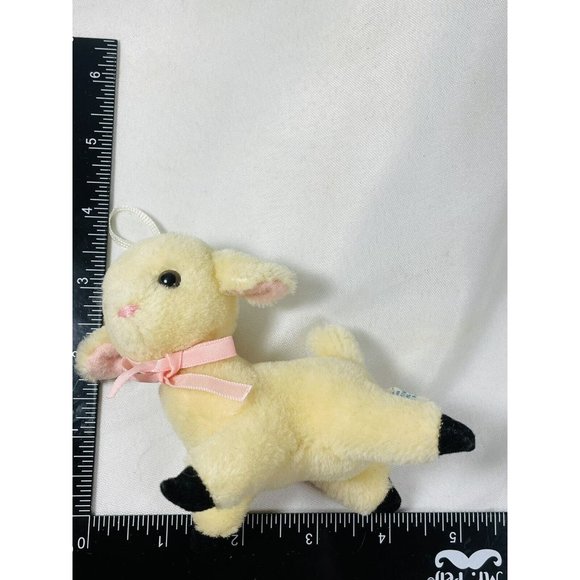 R Dakin Wool Pile Lamb 3.5” Mini Plush Ornament Sheep With Pink Bow Vintage - Picture 10 of 10